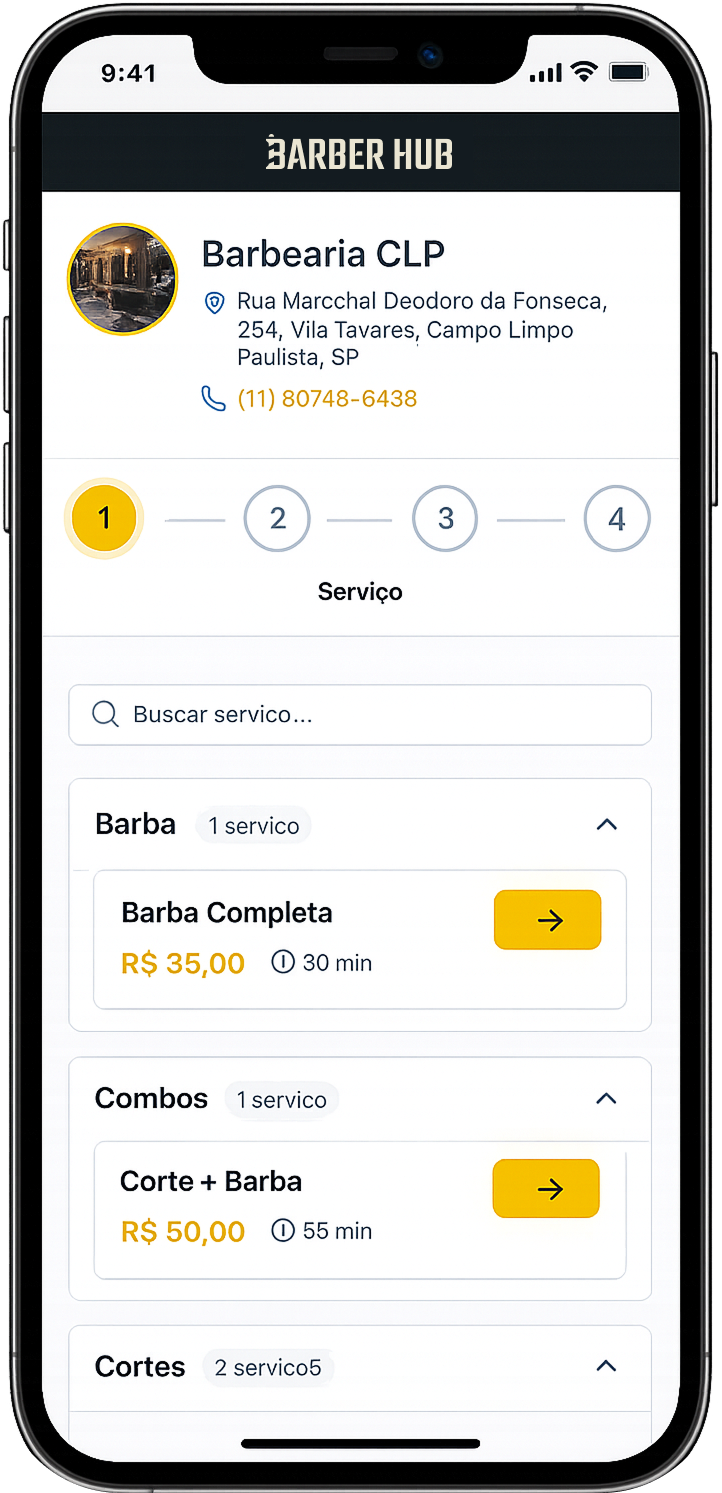 Tela de agendamento que o cliente vê pelo celular